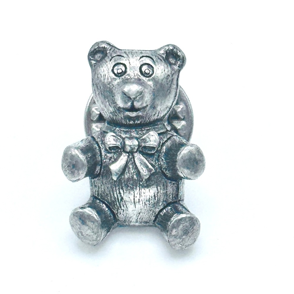 Vintage Teddy Bear Silver Tone Pin Brooch Cute Whimsical Retro Gift Kitsch